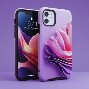パープル&ピンク3Dフローラ-エレガント抽象デザイン iPhone 12 MINIケース