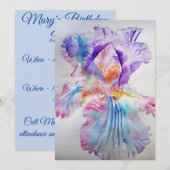 パープル ピンク アイリス 水彩 誕生日 招待状 (正面/裏面)