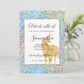 パープル ピンク アクア ゴールド ユニコーン グリッター 招待状 (スタンド正面)