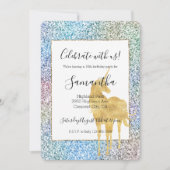 パープル ピンク アクア ゴールド ユニコーン グリッター 招待状 (正面)