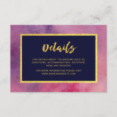 パープル ピンク ウォーターカラー フェイク ゴールド ウェディング ディテール エンクロージャーカード (正面)