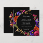 パープル ピンク オレンジ フラワー ブライダル シャワー 招待状 (正面/裏面)