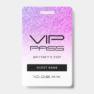 パープル ピンク オンブレ グリッター VIP パス パーティー招待状 バッジ