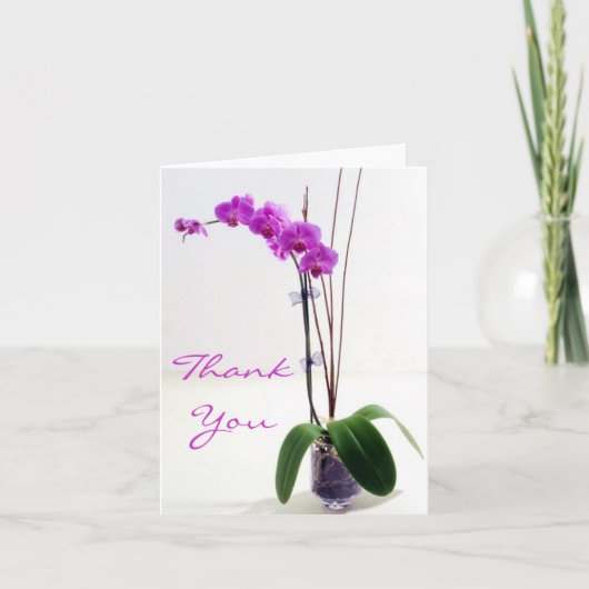 パープル ピンク オーキッド フラワーリ サンキューカード (正面)