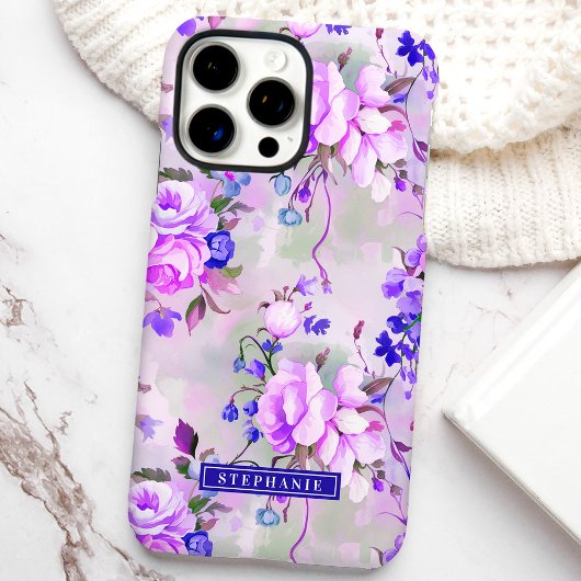 パープル ピンク カスタム 名前 フラワー Case-Mate iPhoneケース