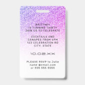 パープル ピンク グリッター グラム VIP パス 30th 招待状 バッジ (裏面)