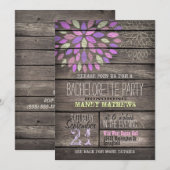 パープル、ピンク、グリーン; ラスティックな独身最後の女祭り 招待状 (正面/裏面)