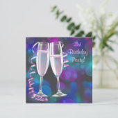 パープル ピンク シャンパン 女性の21歳の誕生日パーティー 招待状 (スタンド正面)