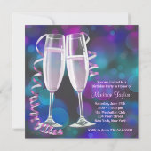 パープル ピンク シャンパン 女性の21歳の誕生日パーティー 招待状 (裏面)