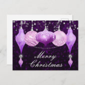 パープル、ピンク、シルバークリスマスバウブル シーズンポストカード (正面/裏面)