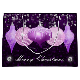 パープル、ピンク、シルバーボードメリークリスマス ラージペーパーバッグ