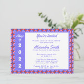 パープル ピンク スクエア ドット ボーダー 卒業 招待状 (スタンド正面)