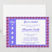 パープル ピンク スクエア ドット ボーダー 卒業 招待状 (正面/裏面)