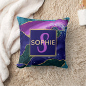 パープル、ピンク&ティール（緑がかった色）フェイク金ゴールドグリッターアゲート クッション (ブランケット)