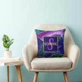 パープル、ピンク&ティール（緑がかった色）フェイク金ゴールドグリッターアゲート クッション (椅子)