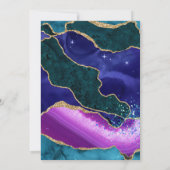 パープル、ピンク&ティール(緑がかった色)金ゴールドグリッターアゲート誕生日 招待状 (裏面)