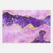 パープル&ピンク&フェイク金ゴールドグリッター ラッピングペーパーシート (正面)