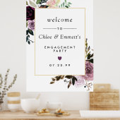 パープル ピンク フラワーエンゲージメントパーティー ウェルカムサイン ポスター (キッチン)