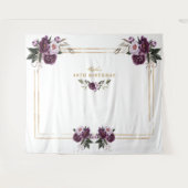 パープル ピンク フラワーズ ゴールド フォトブース 40歳の誕生日 タペストリー (正面(横))