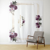 パープル ピンク フラワーズ ゴールド フォトブース 40歳の誕生日 タペストリー (インサイチュ)