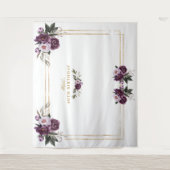 パープル ピンク フラワーズ ゴールド フォトブース 40歳の誕生日 タペストリー (正面)