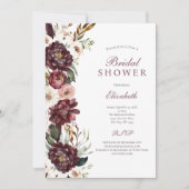 パープル ピンク フラワーボタニカル ブライダルシャワー 招待状 (正面)