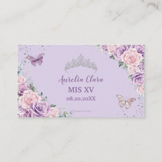 パープル ピンク フラワー シルバー キンセアニエラ レセプション エンクロージャーカード (裏面)