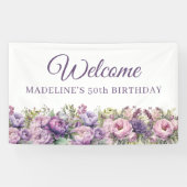 パープル ピンク フラワー 50歳の誕生日 ウェルカム 横断幕 (横)