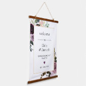 パープル ピンク フローラルエンゲージメントパーティー ウェルカムサイン 吊り下げ型タペストリー (傾斜あり)