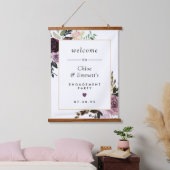 パープル ピンク フローラルエンゲージメントパーティー ウェルカムサイン 吊り下げ型タペストリー (寝室)