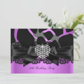 パープル ピンク ブラック ダイヤモンド ハート バースデー パーティー 招待状 (スタンド正面)