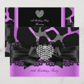 パープル ピンク ブラック ダイヤモンド ハート バースデー パーティー 招待状 (正面/裏面)