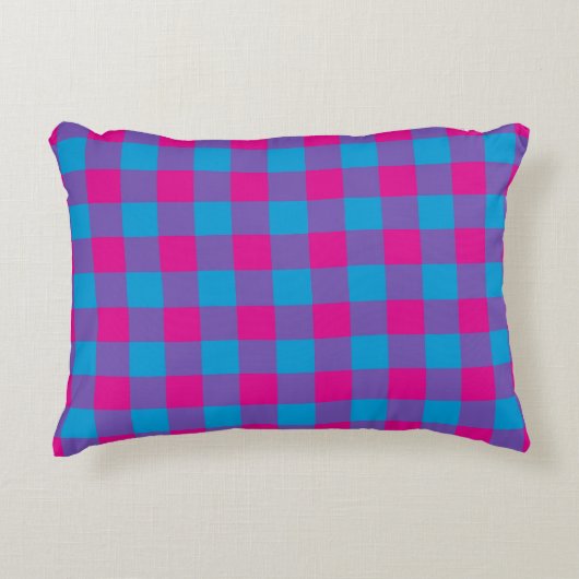 パープル ピンク ブルー Plaid チェッカー柄 アクセントクッション (正面)