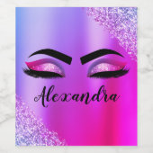 パープル ピンク モノグラム グリッター まつげ 現代 ワインラベル (シングルラベル)