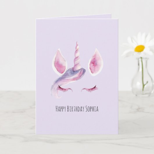 パープル ピンク ユニコーン 誕生日 カード (小さな植物)