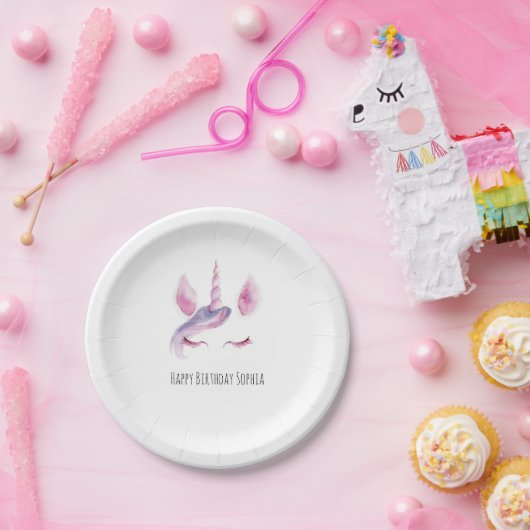 パープル ピンク ユニコーン 誕生日 ペーパープレート (パーティー)