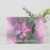 パープル ピンク ユリの花の誕生日カード (スタンド正面)