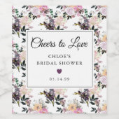 パープル ピンク ローズ フラワーブライダルシャワー ワインラベル (シングルラベル)