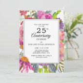 パープル ピンク ワイルドフラワー 25周年結婚記念日 招待状 (スタンド正面)