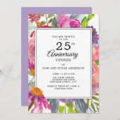 パープル ピンク ワイルドフラワー 25周年結婚記念日 招待状 (正面/裏面)