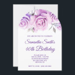 パープル ピンク 水彩 ローズ フォト 40歳の誕生日 招待状<br><div class="desc">彼女のための豪華な40歳の誕生日招待状。 
サンプル写真を誕生日の女性に差し替えてください。 
デジタルアートは、ピンクとパープルの水彩ローズを特徴としています。</div>