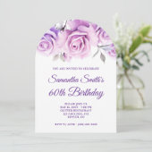 パープル ピンク 水彩 ローズ 60歳の誕生日 招待状 (スタンド正面)
