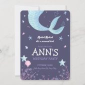 パープル ピンク 水彩 人魚 子供 誕生日 招待状 (正面)