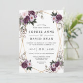 パープル ピンク 牡丹 ローズゴールド オールインワン ウェディング 招待状 (スタンド正面)
