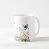 パープル ピンク 赤 花 蝶々 コーヒーマグカップ (正面右)
