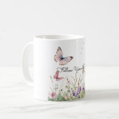 パープル ピンク 赤 花 蝶々 コーヒーマグカップ (正面左)