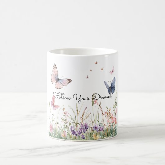 パープル ピンク 赤 花 蝶々 コーヒーマグカップ (中央)