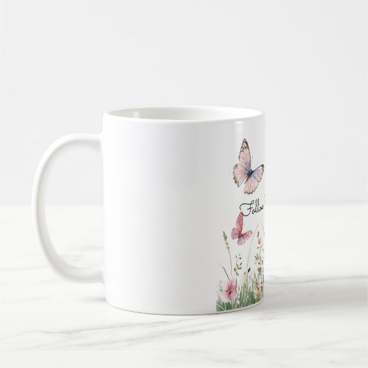 パープル ピンク 赤 花 蝶々 コーヒーマグカップ (左)