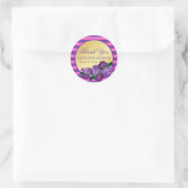 パープル、ピンク、金ゴールド結婚さんパーソナライズされたありがとう ラウンドシール (バッグ)