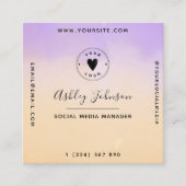 パープル&ピーチドリーミーQRコード&かわいいロゴモダン スクエア名刺 (正面)